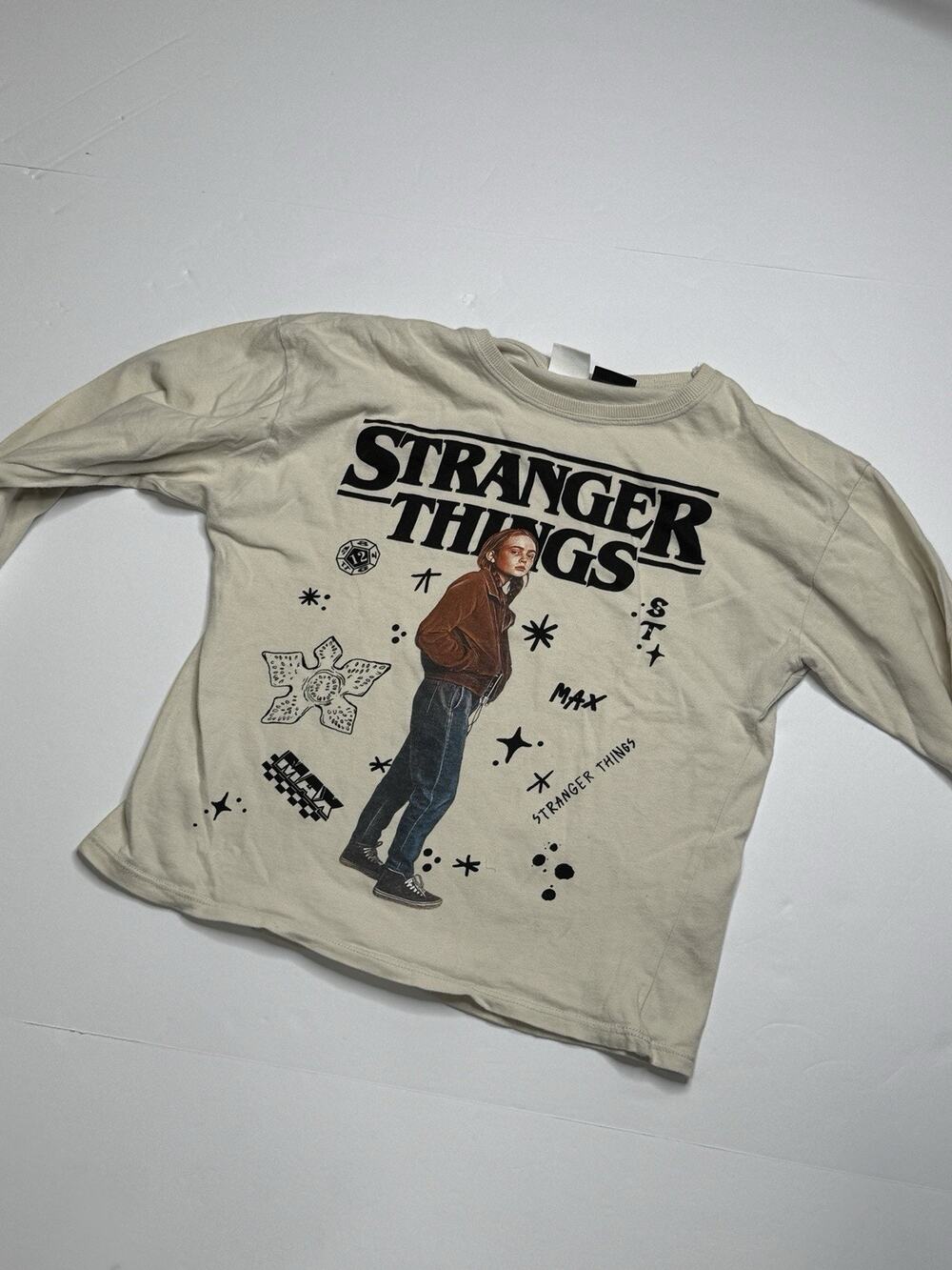 Zara Kids Stranger Things Max Mayfield Shirt Girls 11-12 Cream Long Sleeve